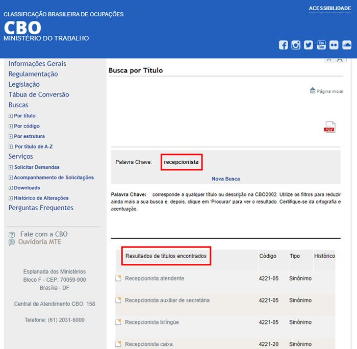 CBO - Classificacao Brasileira de Ocupações - Pesquisa Passo 1