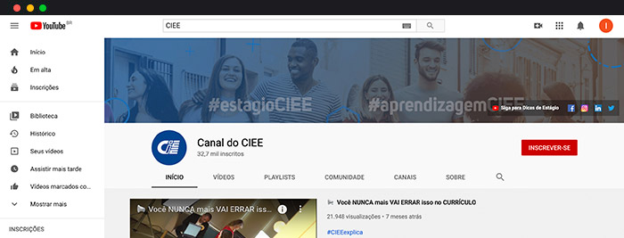 Canal Do Ciee no Youtube