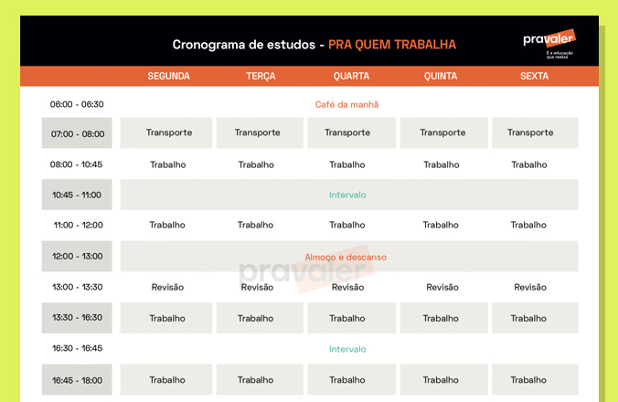 Cronograma Estudos Pra Quem Trabalha Mockup