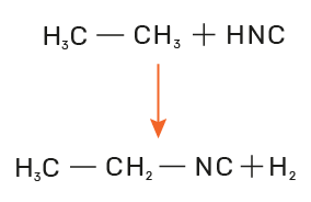 reação entre um hidrocarboneto e o ácido isocianídrico